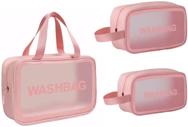 TGT- 3 Piece Waterproof Toiletry Bag with Handle- Pink Travel Organizer