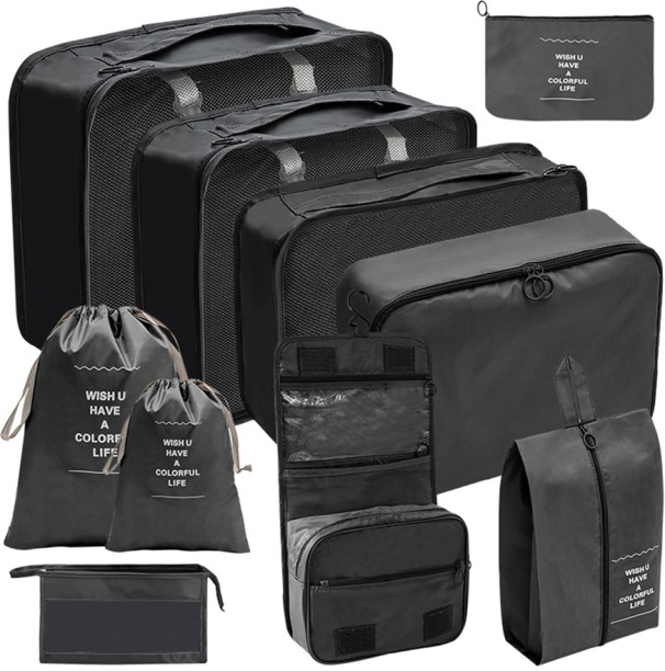 ALANES 10-Piece Set Packing Cubes Luggage Packing Organizers for Travel - Black Travel Organizer