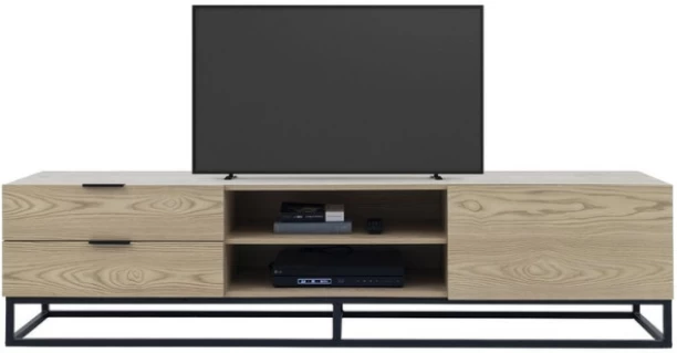Khalil Mania Elegant Oak & Metal TV Stand Engineered Wood TV Entertainment Unit