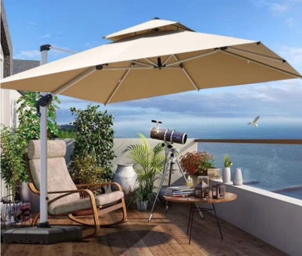 Generic 150 kg Capacity Aluminium 9.8Ft Square Canopy Replaceme Double Top Umbrella Tent - For Outdoor Umbrella Base Rectangular