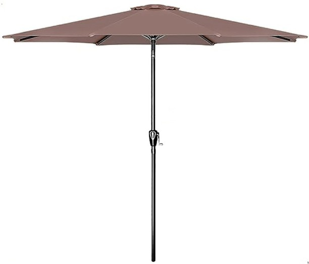GL 5 kg Capacity Fiberglass 2.7m x 2.5m Coffee Beach Umbrella – Waterproof Canopy with UV Protection & 8 Sturdy Ribs – Outdoor Patio Shade Umbrella Base Round
