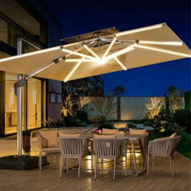 Designer Concepts 10 kg Capacity Aluminium Ohana Patio Cantilever Umbrella with LED Lights Green Umbrella Base Square