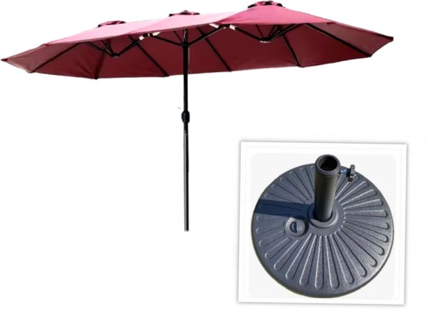 SE 22 kg Capacity Iron 3-Roof Patio Umbrella with Base – Large 265 × 455 cm Outdoor Iron Frame Sunshade Parasol – Wine Red Umbrella Base Hexagonal