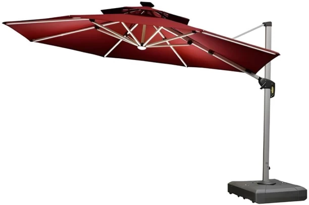 MR FURNITURE 7 kg Capacity Steel Double Canopy Square Outdoor Patio Umbrella With Solar Powered LED Umbrella Base Rectangular