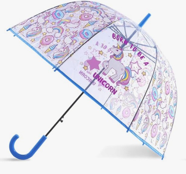 Generic Kids Umbrella for Girls Unicorn Clear Bubble Transparent Dome Umbrella Auto Open Windproof Umbrella