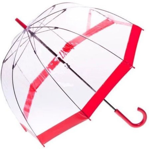 Shopcom See-Through Transparent Stylish Colored-Border Mushroom Shape Dome Umbrella - Red Umbrella