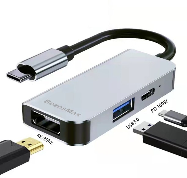 BezosMax 3 in 1 USB C Hub, USB C to HDMI Multiport Adapter, 4K Video Converter/Switch for MacBook Pro/Air USB Adaptor