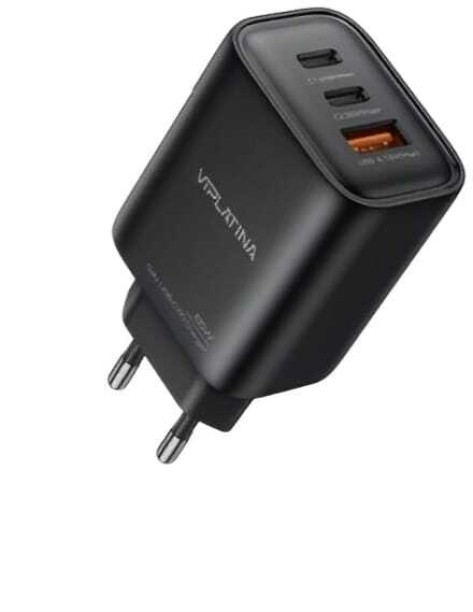 VIPLATINA- Fast Type C Charging Adapter 65W Dual Port-2 USB-C and USB-A-VC56 GaN 3 A Multiport Mobile Charger