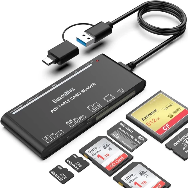 BezosMax 7 in 1 Memory Card Reader, 512 GB