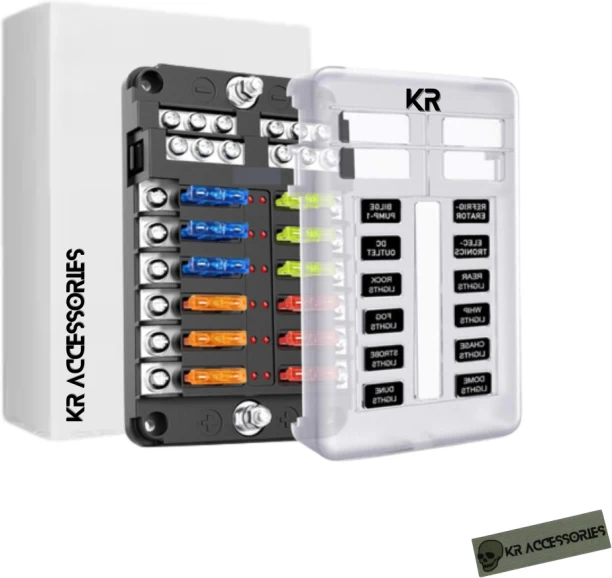 KR Accessories KR 12-Way Blade Fuse Block/ 12 Circuits Panel (12V) 12 Ah Battery for All Vehicles