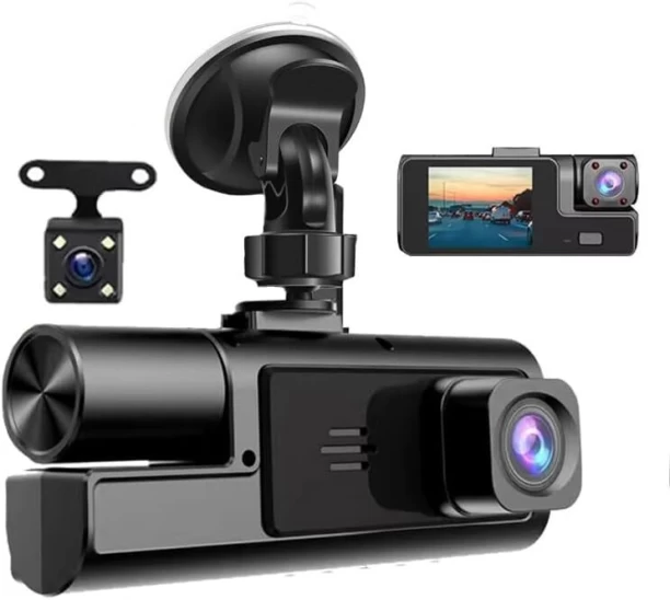 Bloo 1080P 3Channel Dash Camera for Car Front and Rear Inside Dashcam Car Video Recorder,170°Wide Angle Vehicle Cam,WDR,G-Sensor,2’’ IPS Screen,Loop Recording,Night Vision (3Channel Dash Cam Without Card) Vehicle Camera System