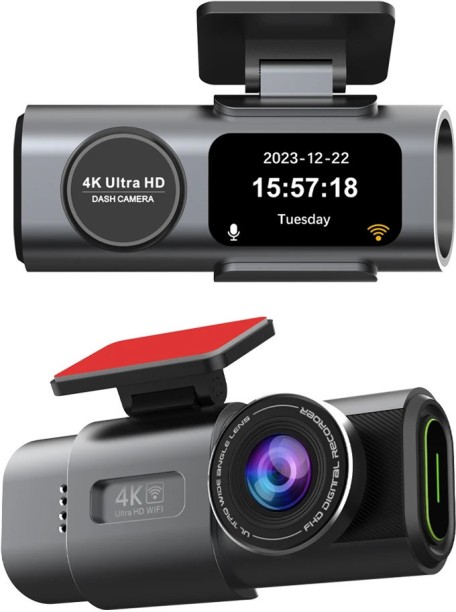 happyfun Dash Cam 4K Ultra HD Dual-Lens with Infrared Night Vision and WiFi Connectivity Vehicle Camera System