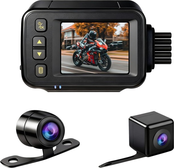 Happyfun Motorcycle Camera, Motorcycle Dash Cam 720P Dual AHD Front Rear with 2'' IPS Screen Vehicle Camera System