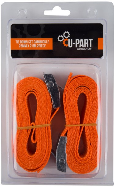 U-Part Tie Down Set Cambuckle 25mm 2.5m 2 Piece Vehicle Cargo Net