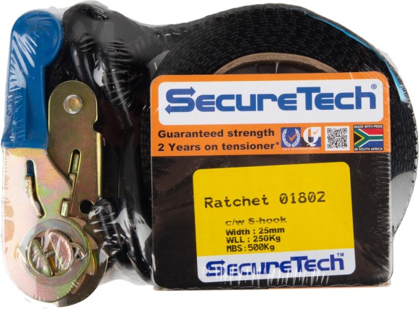 Securetech Strap Assy Ratchet 4M x 25mm 500Kg + Hook Vehicle Cargo Net