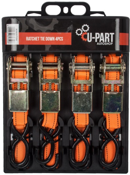U-Part Tie Down Set Ratchet 4 Piece Vehicle Cargo Net