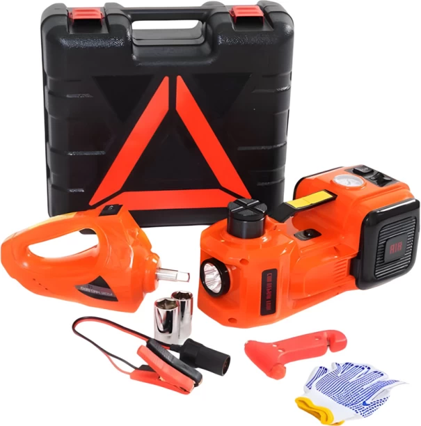 GL 5-Ton 12V Electric Hydraulic Car Jack Kit – Includes Tyre Inflator Pump, Electric Impact Wrench & LED Light | All-in-One Emergency Tool Set Vehicle Jack