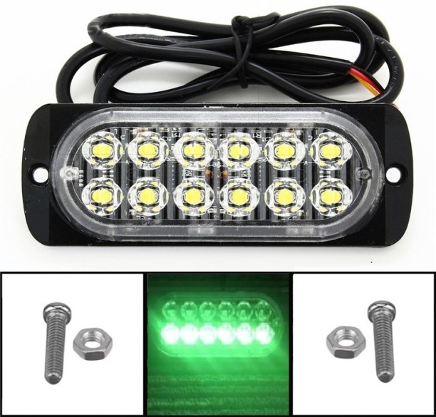 Royal Emperor Vibrant Green Strobe Flash Cluster 12LED Side Marker Grille Bumper Light Side Marker, Back Up Lamp, Fog Lamp All Types 12V or 24V LED for All Types 12V or 24V (12.24 V, 12 W)