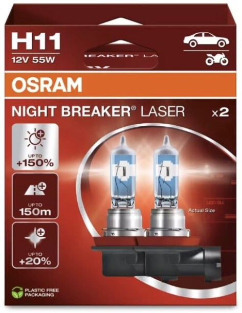 Osram Night Breaker Laser H11 Headlight Bulb Halogen for Halogen Headlights (12 V, 55 W)