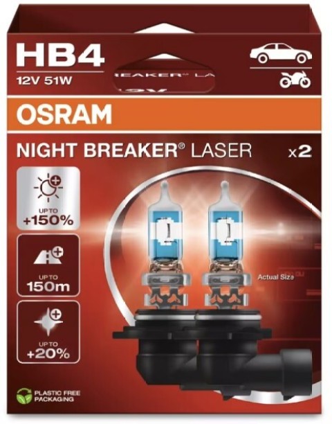 Osram Night Breaker Laser HB4 Headlight Bulb Halogen for Halogen Headlights (12 V, 51 W)