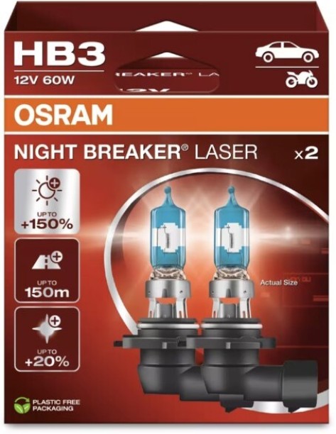 Osram Night Breaker Laser HB3 Headlight Bulb Halogen for Halogen Headlights (12 V, 60 W)