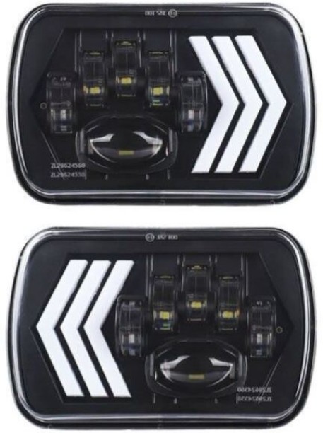 LED Headlight 7x6 LED Headlights with Amber + White DRL and Sequential Turn Signal Fog Lamp, Indicator Light Universal LED (12 V, 60 W)