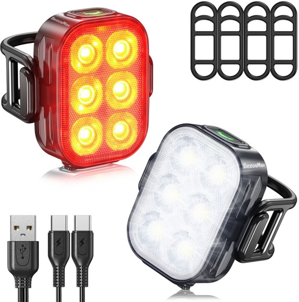 BezosMax Ultra Thin Bike Lights Set with 4+6 Lighting Modes for Night Riding, Bicycle Lights with Front & Back Taillight Back Up Lamp ALL LED for ALL (0 V, 0 W)