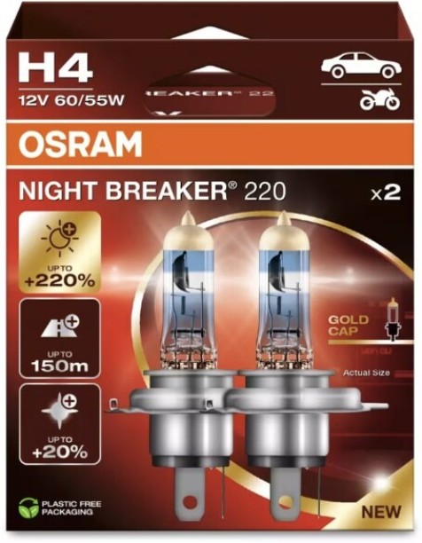 Osram NIGHT BREAKER 220 H4 Headlight Various Halogen for Various Vehicles (12 V, 55 W)