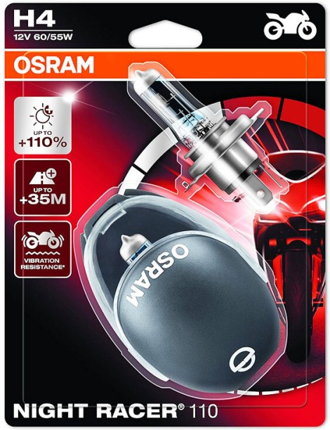 Osram H4 Night Racer 110 Headlight Bike Halogen for Various Brands (12 V, 55 W)