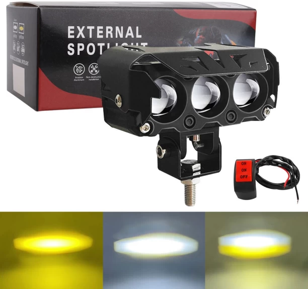 LuckyUnion Motorcycle electric vehicle LED spotlight paving headlight yellow and white two-color high and low beam headlight semi-aluminum Headlight motorcycle electric vehicle LED for motorcycle electric vehicle (12 V, 20 W)