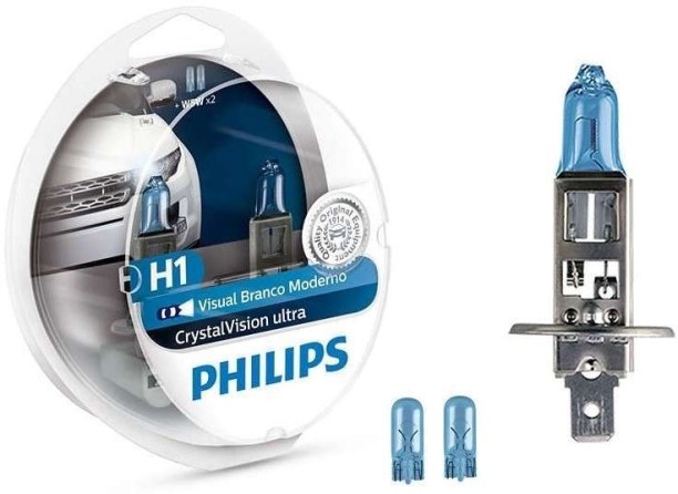 Philips H1 CrystalVision ULTRA 12258CVUSM Back Up Lamp, Brake Light, Indicator Light, License Plate Light, Parking Light, Reversing Light, Side Marker, Tail Light Car, Motorbike, Truck Halogen for TOYOTA, FORD, ISUZU, SUZUKI, VW, OPEL, MAHINDRA, RENAULT, NISSAN, BMW, MERCEDES, audi (12 V, 55 W)