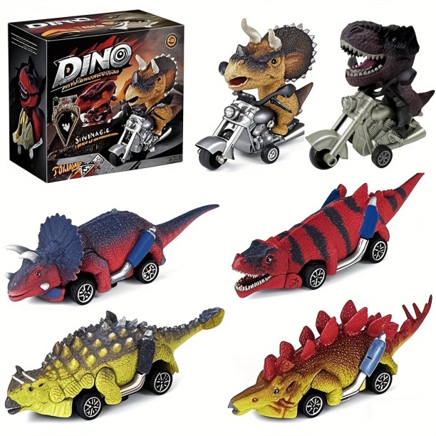 Generic 6 Pack Dinosaur Pull Back Cars for Toddlers. 4 Cars 2 Motorcycle Toys