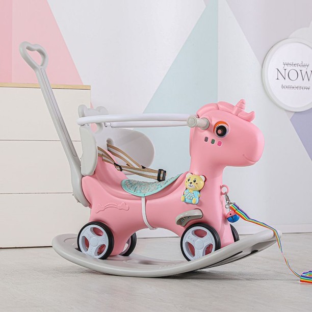 Babies-Up 6-in-1 Rocking Horse with Music Delight for Kids Age 1-2yrs Pink