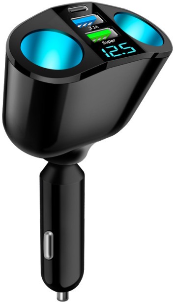 Solala Car Cigarette Lighter Splitter, 2-Socket Cigarette Lighter Adapter with LED Voltmeter, Dual USB QC3.0 Type-C 20W PD Fast Car Charger, 12V/24V Splitter Adapter for Smart Phone GPS Dash Cam 1 for  1 Sensor for  Car