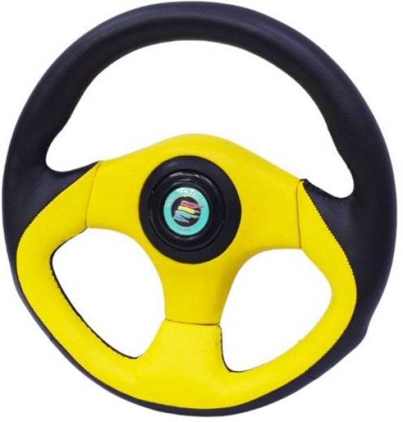 JJ RACING Sport Steering Wheel in Black & Yellow Vinyl Leather Steering Column