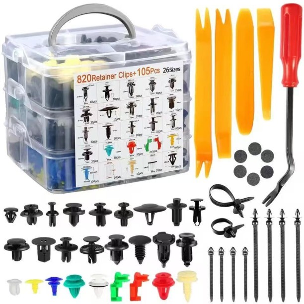 Bloo Complete Varieties 820 Pcs Car Trim Removal Tool Kit Retainer Clips + 105 Fasteners Set with Storage Box 26 Sizes Auto Push Pin Rivets Remover for Ford GM Toyota Honda Chrysler BMW Benz Nissan Subaru Vehicle Tool Kit