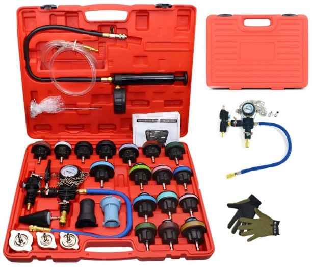 MS Heavy-Duty Radiator Pressure & Vacuum Leak Test Kit With Case & Gloves-28Pc Vehicle Tool Kit
