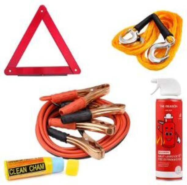 investify 5 Piece Emergency Car Combo includes Booster Cable and Fire Extinguisher Vehicle Tool Kit