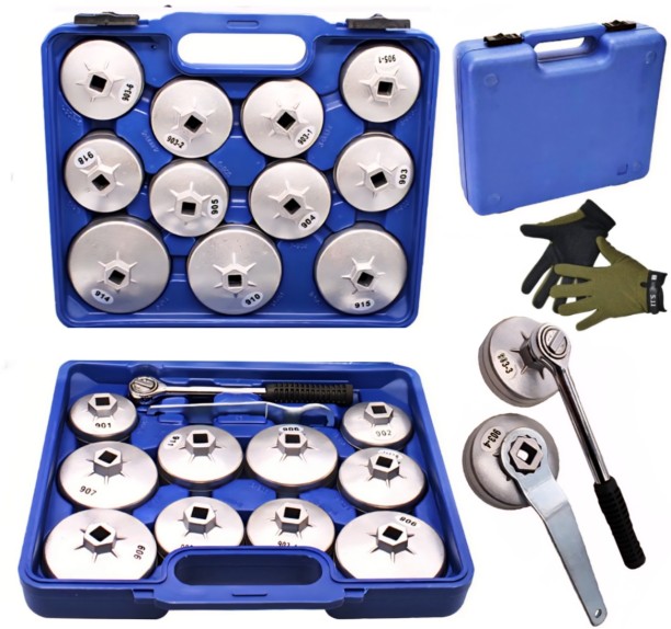 MS 23PC 1/2 Inch Oil Filter Removal Wrench Set With Carry Case & Work Gloves Vehicle Tool Kit