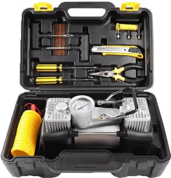 P Concepts Portable Double Cylinder Car Inflation Pump Suit Automobile Air Pump 12V Tool Box Tire Inflation for Motorcycle Equipment Access Vehicle Tool Kit