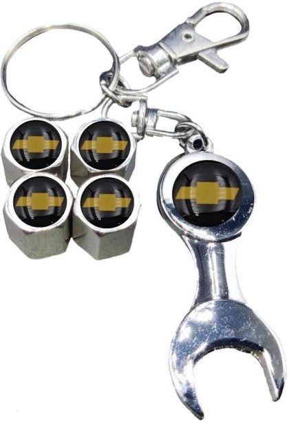 OQ Trading Secure Lock Steel Logo Valve Caps with Keyring - Chevrolet 4 Wheeler Tyre