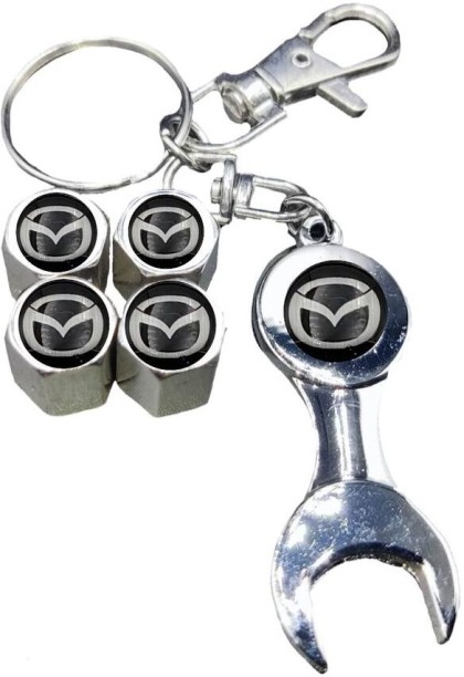 OQ Trading Secure Lock Steel Logo Valve Caps With Keyring - Mazda 4 Wheeler Tyre
