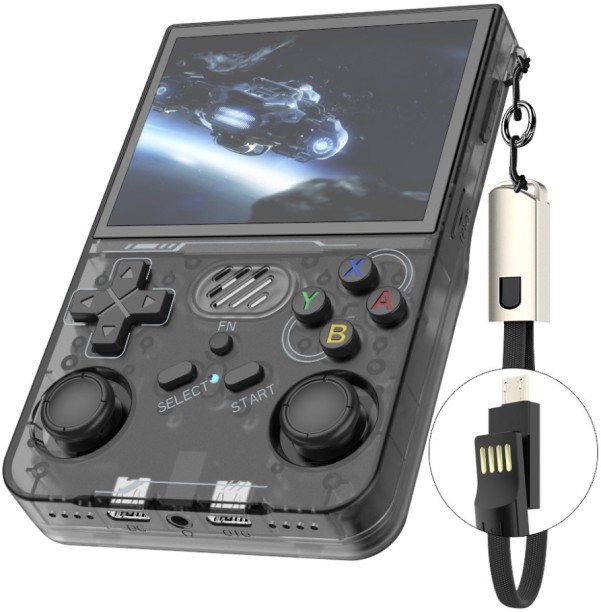R36xx Handheld Game Console 3.5 Inch Screen Retro Arcade Gaming Controller, WiFi Version / 64G TF Card - Transparent Black Black Edition