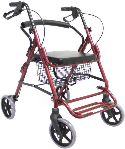 Winfar Rollator Red 8" with Flip-up Footrests 4 Wheeler Foldable Rollator with seat
