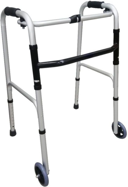 ELCTRO WORLD Adult Walker with Front Wheels - Height Adjustable & Non-Slip Rubber Feet Bariatric Foldable Walker