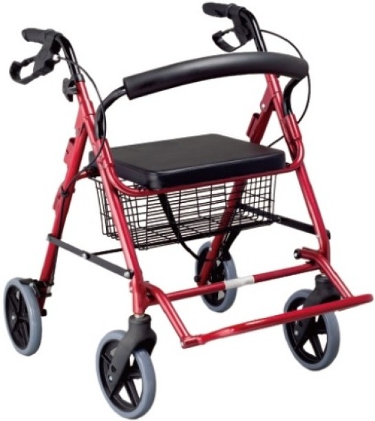 TMED Rollator Adult Walker with Seat Basket Brakes 4-Wheel Mobility Aid Black?Red 4 Wheeler Foldable Rollator with seat
