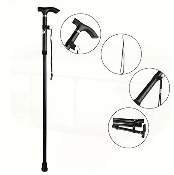WOODLY Foldable Walking Stick – Black | Lightweight, Adjustable & Portable for Elderly or Mobility Support Walking Stick