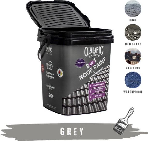 Olympic Paints 3 in 1 Roof Paint Grey Emulsion Wall Paint