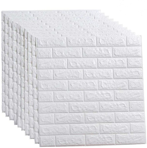 Generic 10 Piece 3D Self-Adhesive Waterproof P.E Foam Wallpaper Panel Decorative White Wallpaper