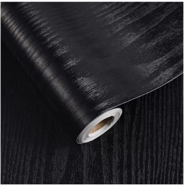 chenshia Woodgrain Self-Adhesive Wallpaper – Peel and Stick Vinyl Wall Covering Decorative Black Wallpaper